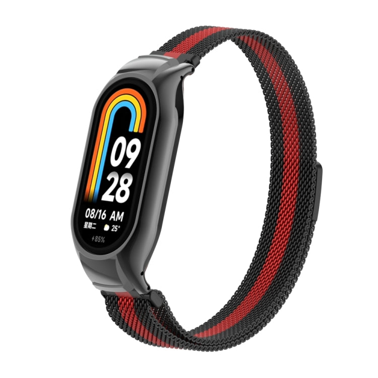 For Xiaomi Mi Band 8 Integrated Metal Case + Milanese Magnetic Watch Band(Black+Red) - Smart Wear by PMC Jewellery | Online Shopping South Africa | PMC Jewellery