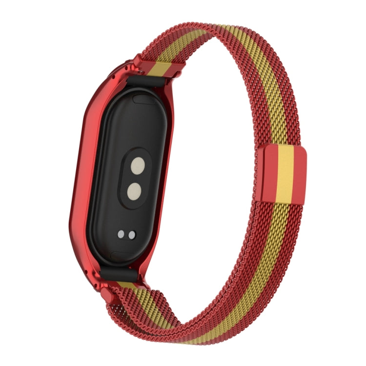 For Xiaomi Mi Band 8 Integrated Metal Case + Milanese Magnetic Watch Band(Red+Gold) - Smart Wear by PMC Jewellery | Online Shopping South Africa | PMC Jewellery