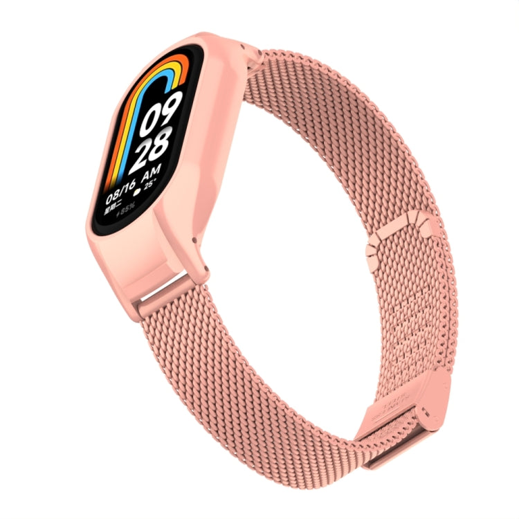 For Xiaomi Mi Band 8 Integrated Metal Case + Steel Mesh Buckle Watch Band(Bright Pink) - Smart Wear by PMC Jewellery | Online Shopping South Africa | PMC Jewellery