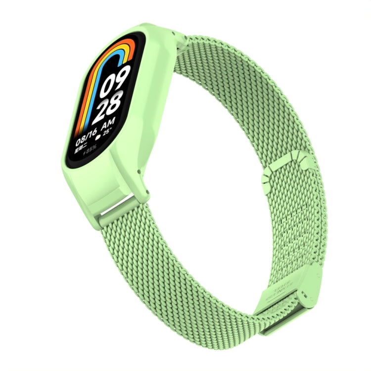For Xiaomi Mi Band 8 Integrated Metal Case + Steel Mesh Buckle Watch Band(Matcha Green) - Smart Wear by PMC Jewellery | Online Shopping South Africa | PMC Jewellery