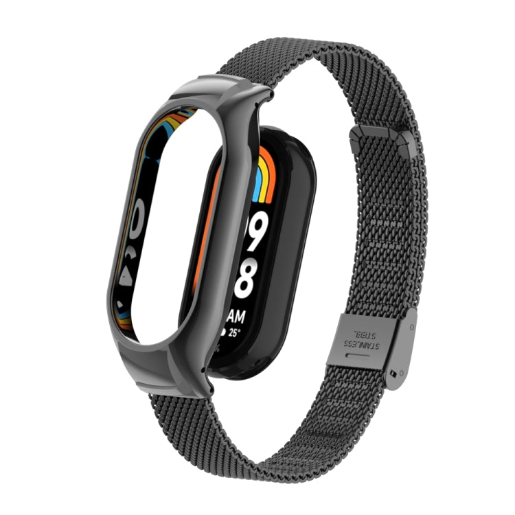 For Xiaomi Mi Band 8 Integrated Metal Case + Steel Mesh Buckle Watch Band(Black) - Smart Wear by PMC Jewellery | Online Shopping South Africa | PMC Jewellery