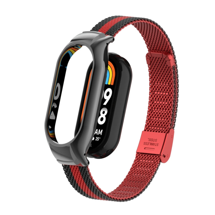 For Xiaomi Mi Band 8 Integrated Metal Case + Steel Mesh Buckle Watch Band(Black+Red) - Smart Wear by PMC Jewellery | Online Shopping South Africa | PMC Jewellery