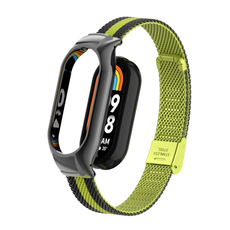 For Xiaomi Mi Band 8 Integrated Metal Case + Steel Mesh Buckle Watch Band(Black+Yellow) - Smart Wear by PMC Jewellery | Online Shopping South Africa | PMC Jewellery