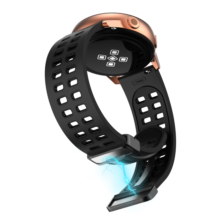 20mm Double-row Hole Folding Black Buckle Two-color Silicone Watch Band(Black) - Smart Wear by PMC TechLife | Online Shopping South Africa | PMC TechLife