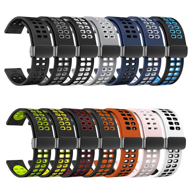 22mm Double-row Hole Folding Black Buckle Two-color Silicone Watch Band(Black) - Smart Wear by PMC TechLife | Online Shopping South Africa | PMC TechLife