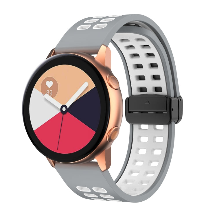 22mm Double-row Hole Folding Black Buckle Two-color Silicone Watch Band(Grey White) - Smart Wear by PMC TechLife | Online Shopping South Africa | PMC TechLife