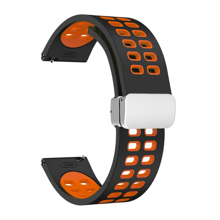 20mm Double-row Hole Folding Silver Buckle Two-color Silicone Watch Band(Black Orange) - Smart Wear by PMC Jewellery | Online Shopping South Africa | PMC Jewellery