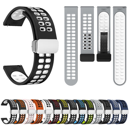 20mm Double-row Hole Folding Silver Buckle Two-color Silicone Watch Band(Black Orange) - Smart Wear by PMC Jewellery | Online Shopping South Africa | PMC Jewellery
