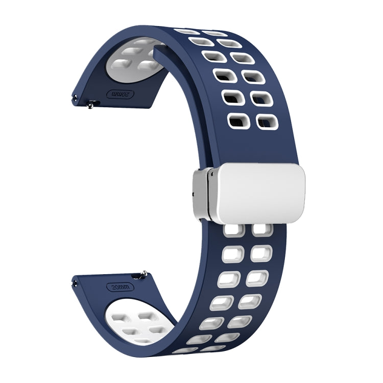 22mm Double-row Hole Folding Silver Buckle Two-color Silicone Watch Band(Midnight Blue White) - Smart Wear by PMC TechLife | Online Shopping South Africa | PMC TechLife