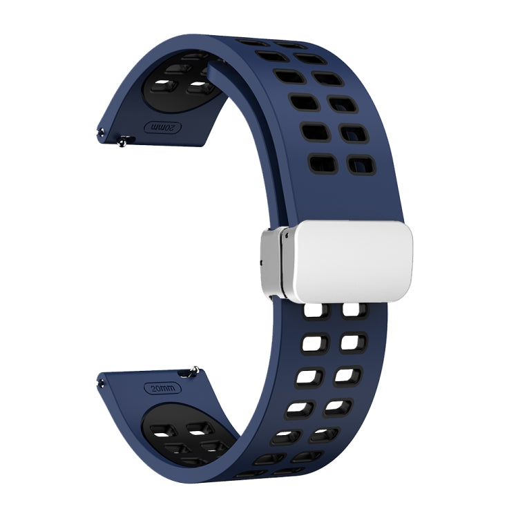 22mm Double-row Hole Folding Silver Buckle Two-color Silicone Watch Band(Midnight Blue Black) - Smart Wear by PMC Jewellery | Online Shopping South Africa | PMC Jewellery