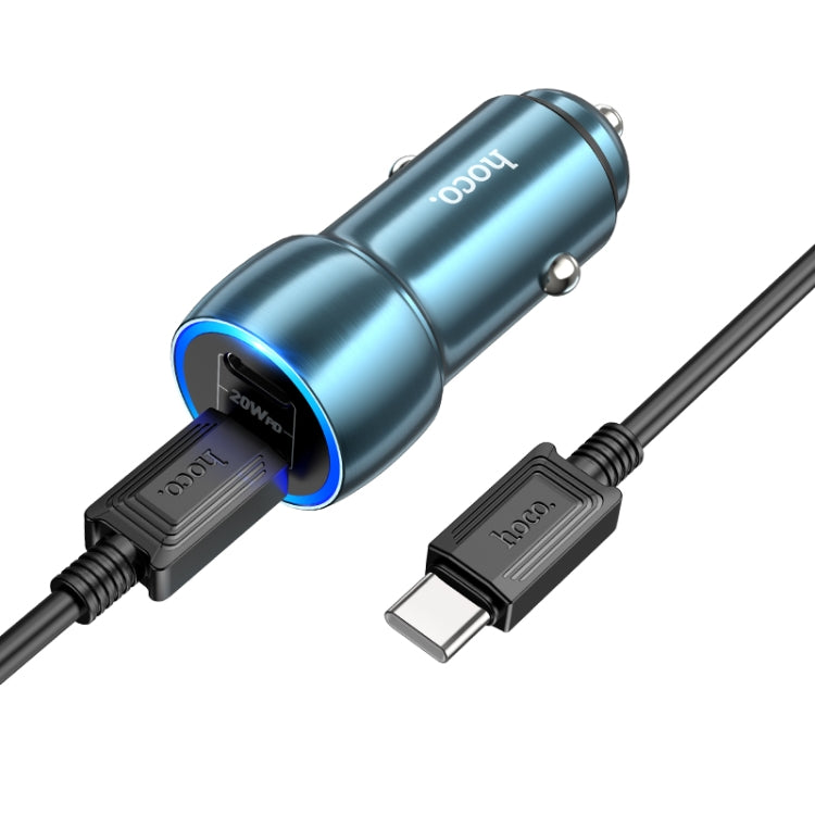 hoco Z48 Tough 40W Dual USB-C / Type-C Port Car Charger with Type-C to Type-C Cable(Sapphire Blue) - Car Charger by hoco | Online Shopping South Africa | PMC Jewellery