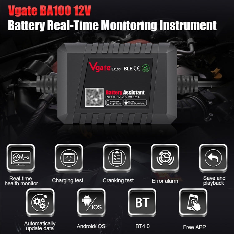 Vgate BA100 Car 12V Bluetooth 4.0 Battery Assistant Analyzer Tester - free shipping - PMC TechLife - Order now!