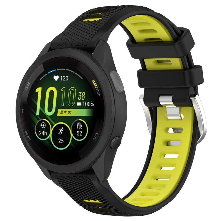 For Garmin Forerunner 265S 18mm Sports Two-Color Steel Buckle Silicone Watch Band(Black+Lime Green) - Smart Wear by PMC Jewellery | Online Shopping South Africa | PMC Jewellery