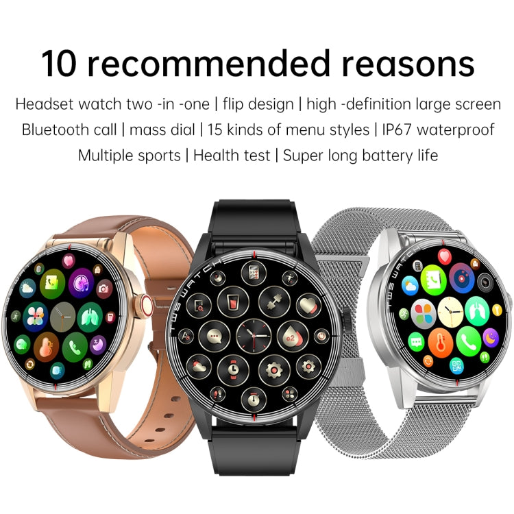 R6 1.32 inch Round Screen 2 in 1 Bluetooth Earphone Smart Watch, Support Bluetooth Call / Health Monitoring(Black Leather Strap) -  by PMC Jewellery | Online Shopping South Africa | PMC Jewellery