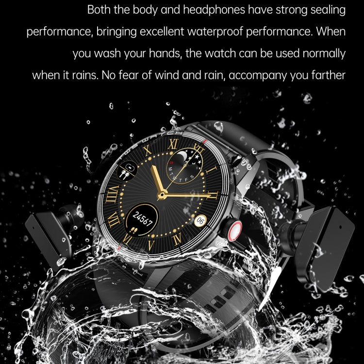 R6 1.32 inch Round Screen 2 in 1 Bluetooth Earphone Smart Watch, Support Bluetooth Call / Health Monitoring(Black Leather Strap) -  by PMC Jewellery | Online Shopping South Africa | PMC Jewellery