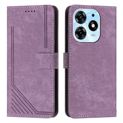 For Tecno Spark 10 Pro Skin Feel Stripe Pattern Leather Phone Case with Lanyard(Purple) - Tecno Cases by PMC Jewellery | Online Shopping South Africa | PMC Jewellery