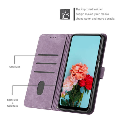 For Tecno Spark 10 Pro Skin Feel Stripe Pattern Leather Phone Case with Lanyard(Purple) - Tecno Cases by PMC Jewellery | Online Shopping South Africa | PMC Jewellery