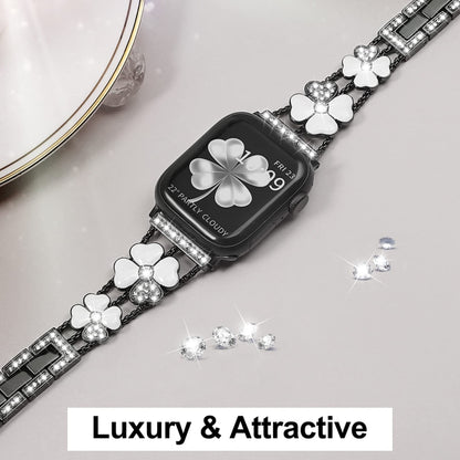 For Apple Watch Ultra 49mm Petal Metal Diamond Watch Band(Black+White) -  by PMC Jewellery | Online Shopping South Africa | PMC Jewellery