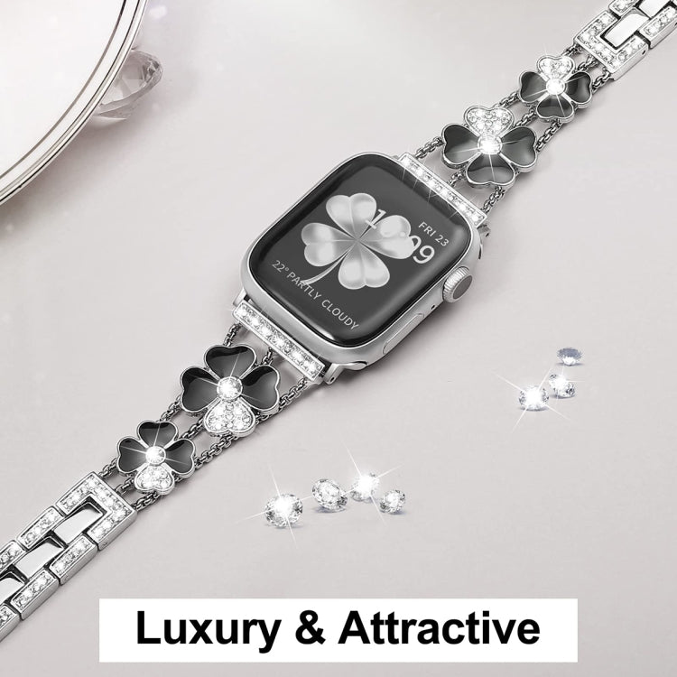 For Apple Watch 8 41mm Petal Metal Diamond Watch Band(Silver+Black) - Watch Bands by PMC Jewellery | Online Shopping South Africa | PMC Jewellery