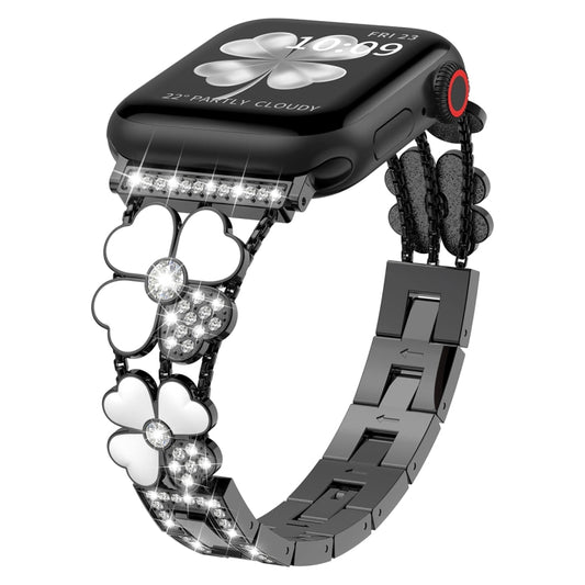 For Apple Watch SE 2022 40mm Petal Metal Diamond Watch Band(Black+White) - Watch Bands by PMC Jewellery | Online Shopping South Africa | PMC Jewellery