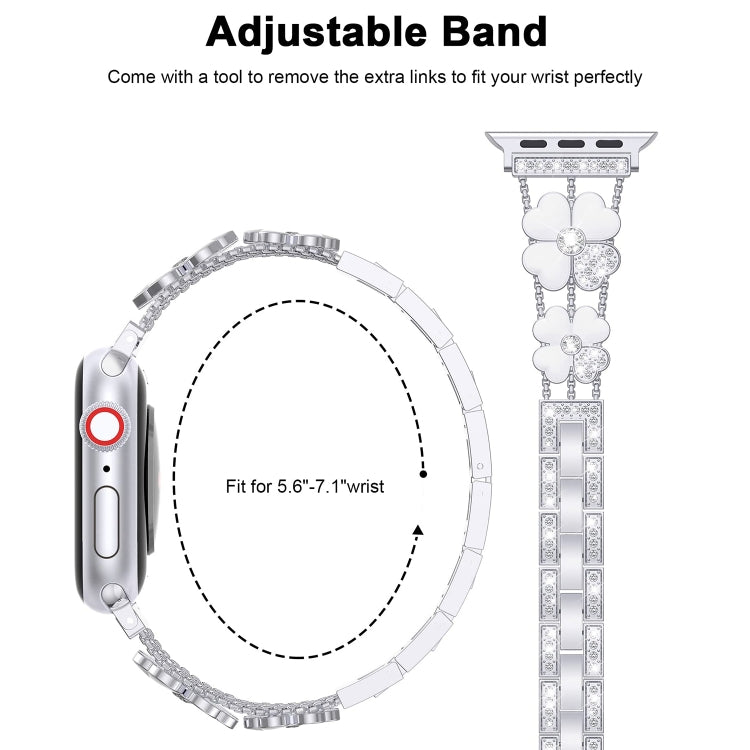 For Apple Watch SE 2022 40mm Petal Metal Diamond Watch Band(Sliver+White) -  by PMC Jewellery | Online Shopping South Africa | PMC Jewellery