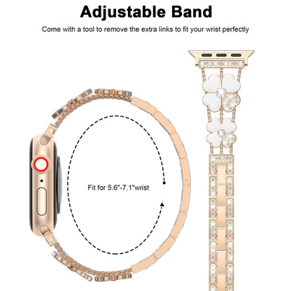 For Apple Watch SE 2022 44mm Petal Metal Diamond Watch Band(Rose Gold+White) -  by PMC Jewellery | Online Shopping South Africa | PMC Jewellery