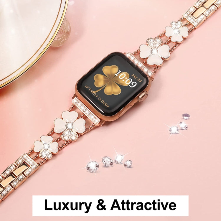 For Apple Watch SE 44mm Petal Metal Diamond Watch Band(Rose Gold+White) -  by PMC Jewellery | Online Shopping South Africa | PMC Jewellery