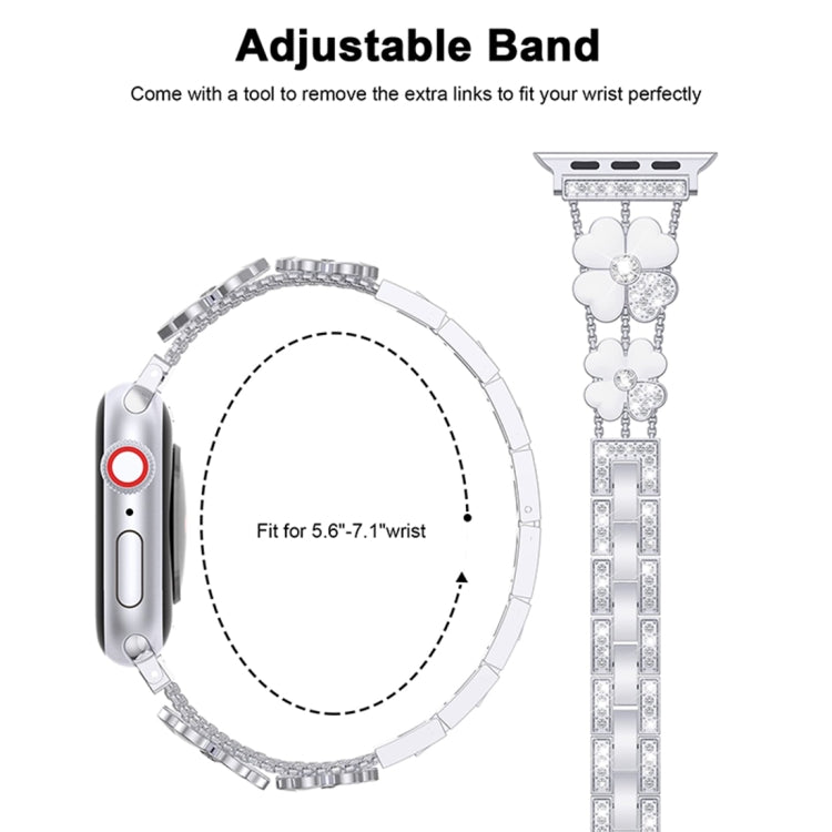 For Apple Watch SE 44mm Petal Metal Diamond Watch Band(Silver+White) - Watch Bands by PMC Jewellery | Online Shopping South Africa | PMC Jewellery