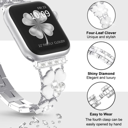 For Apple Watch 5 40mm Petal Metal Diamond Watch Band(Sliver+White) -  by PMC Jewellery | Online Shopping South Africa | PMC Jewellery