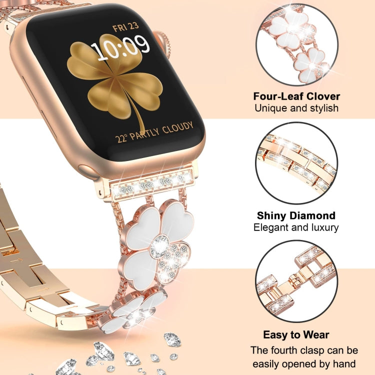 For Apple Watch 2 38mm Petal Metal Diamond Watch Band(Rose Gold+White) -  by PMC Jewellery | Online Shopping South Africa | PMC Jewellery