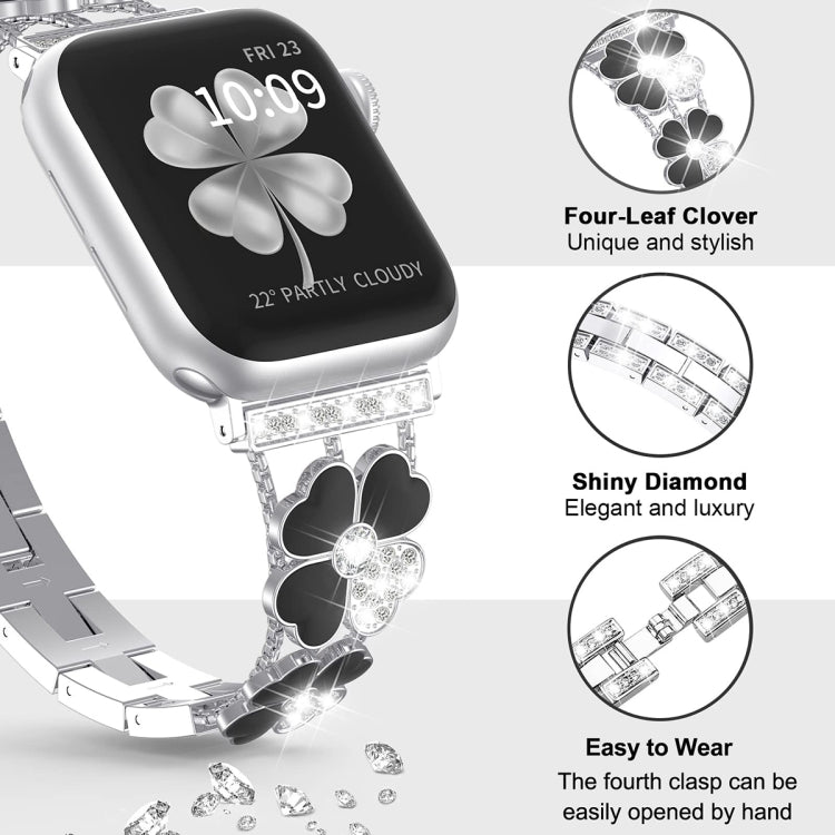 For Apple Watch 38mm Petal Metal Diamond Watch Band(Sliver+Black) -  by PMC Jewellery | Online Shopping South Africa | PMC Jewellery