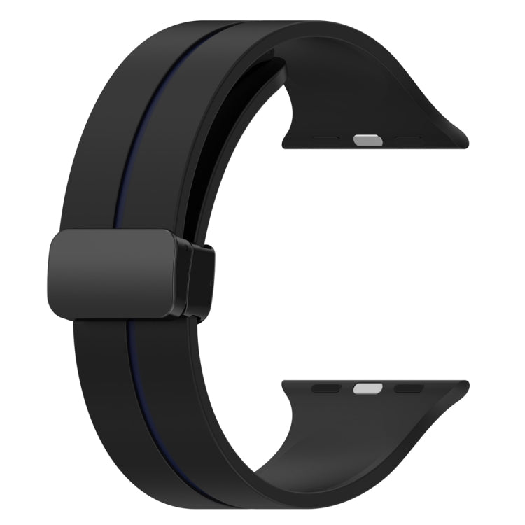 Two Color Folding Buckle Silicone Watch Band For Apple Watch 8 41mm(Black+Blue) -  by PMC TechLife | Online Shopping South Africa | PMC TechLife