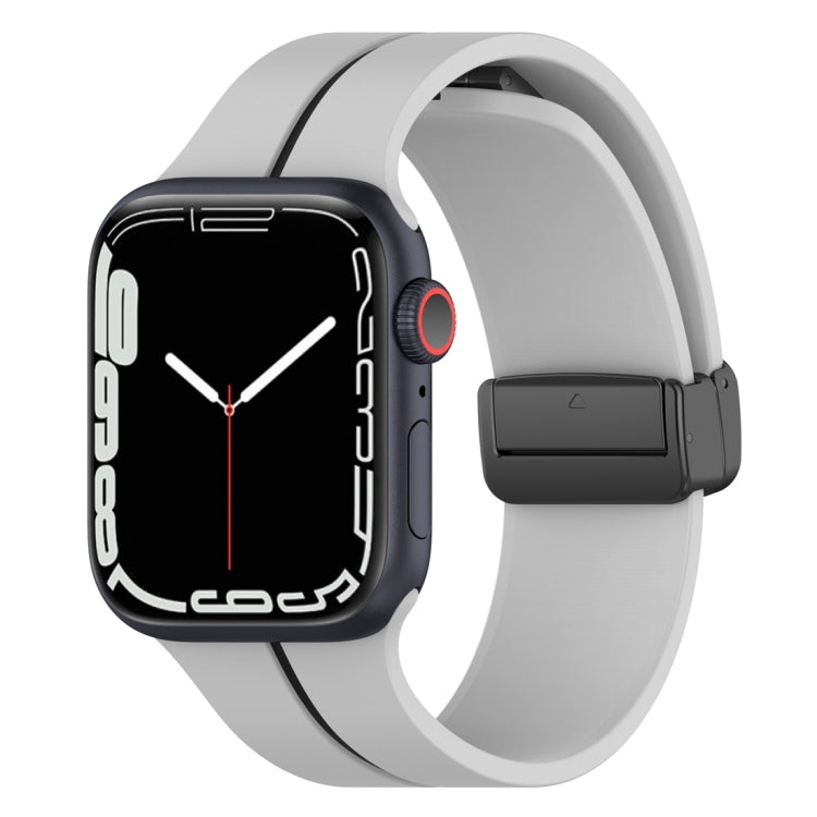 Two Color Folding Buckle Silicone Watch Band For Apple Watch 8 45mm(Light Grey+Black) -  by PMC TechLife | Online Shopping South Africa | PMC TechLife