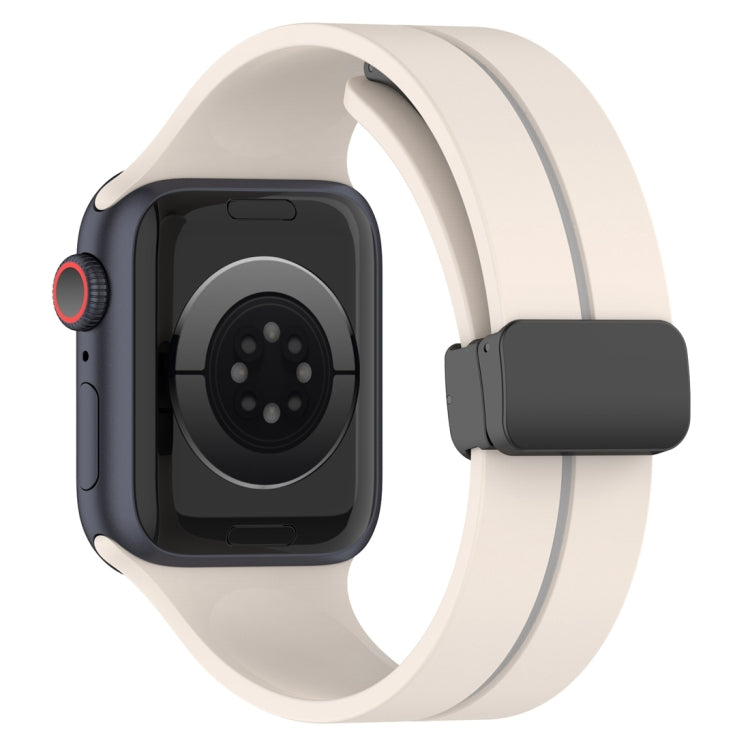 Two Color Folding Buckle Silicone Watch Band For Apple Watch 7 41mm(Starlight+Grey) -  by PMC TechLife | Online Shopping South Africa | PMC TechLife