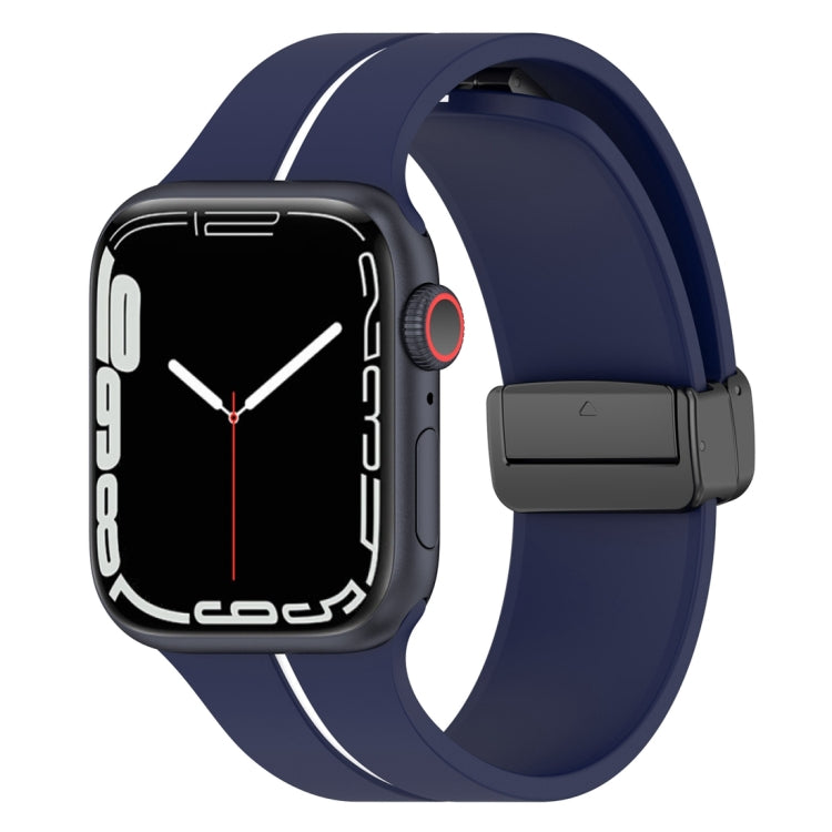 Two Color Folding Buckle Silicone Watch Band For Apple Watch 7 45mm(Midnight Blue+White) - Watch Bands by PMC TechLife | Online Shopping South Africa | PMC TechLife