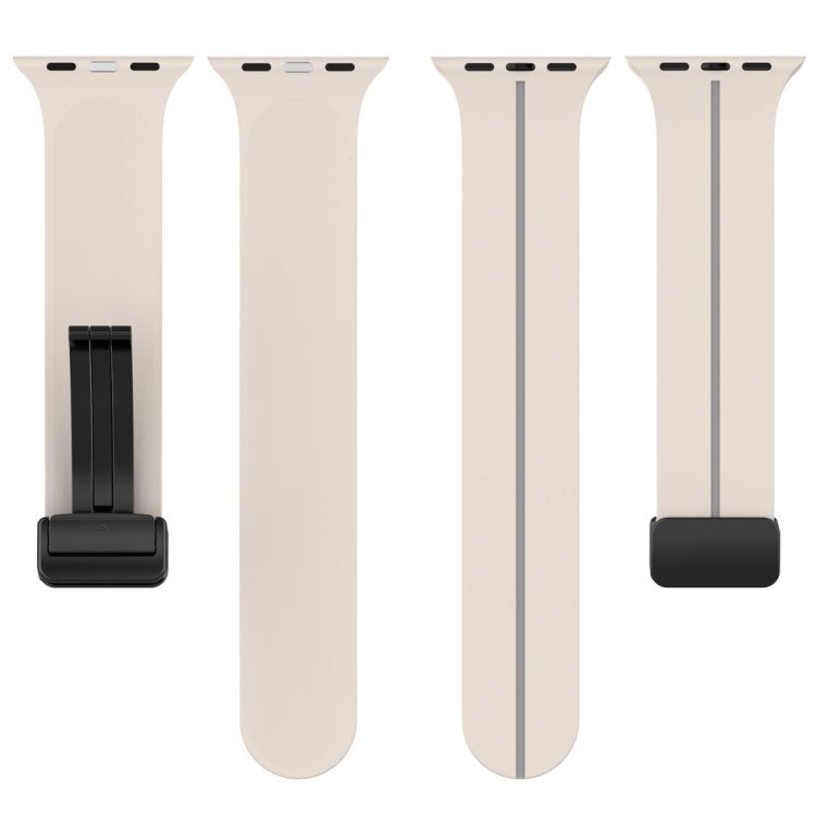 Two Color Folding Buckle Silicone Watch Band For Apple Watch SE 44mm(Starlight+Grey) -  by PMC TechLife | Online Shopping South Africa | PMC TechLife