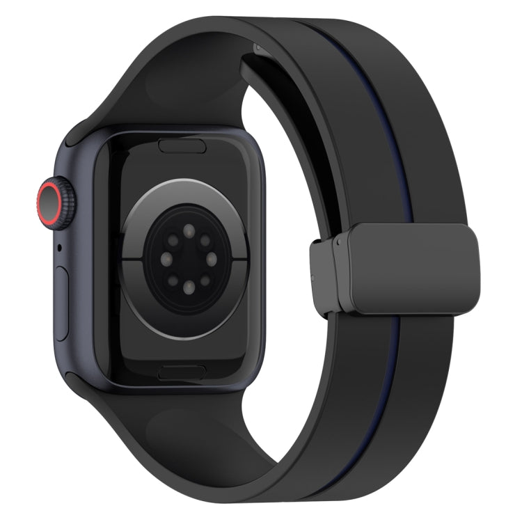 Two Color Folding Buckle Silicone Watch Band For Apple Watch 5 44mm(Black+Blue) -  by PMC TechLife | Online Shopping South Africa | PMC TechLife