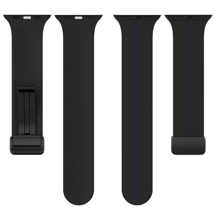 Two Color Folding Buckle Silicone Watch Band For Apple Watch 5 44mm(Black+Blue) -  by PMC TechLife | Online Shopping South Africa | PMC TechLife