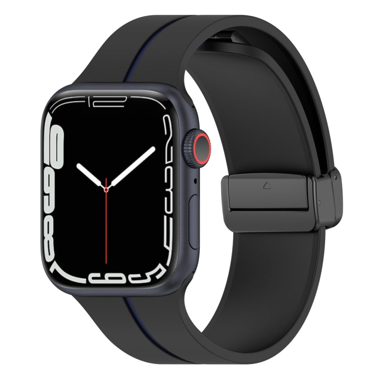 Two Color Folding Buckle Silicone Watch Band For Apple Watch 4 44mm(Black+Blue) -  by PMC TechLife | Online Shopping South Africa | PMC TechLife