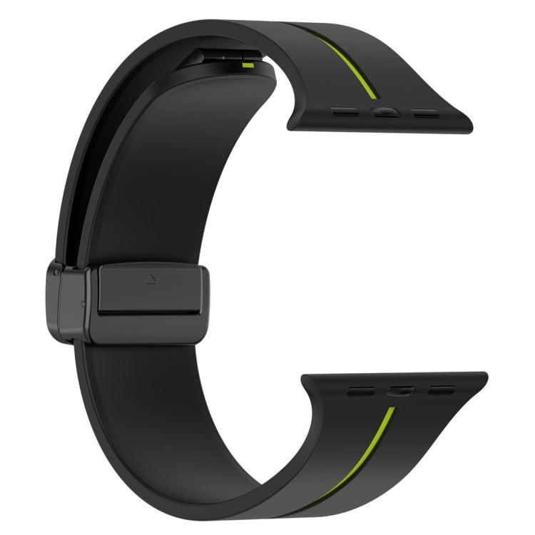 Two Color Folding Buckle Silicone Watch Band For Apple Watch 4 44mm(Black+Lime) -  by PMC Jewellery | Online Shopping South Africa | PMC Jewellery