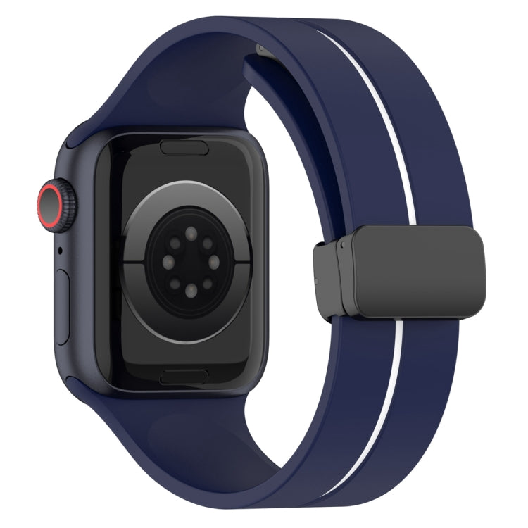 Two Color Folding Buckle Silicone Watch Band For Apple Watch 38mm(Midnight Blue+White) - Watch Bands by PMC TechLife | Online Shopping South Africa | PMC TechLife