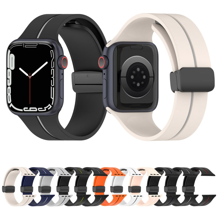 Two Color Folding Buckle Silicone Watch Band For Apple Watch 7 41mm(Starlight+Grey) -  by PMC TechLife | Online Shopping South Africa | PMC TechLife