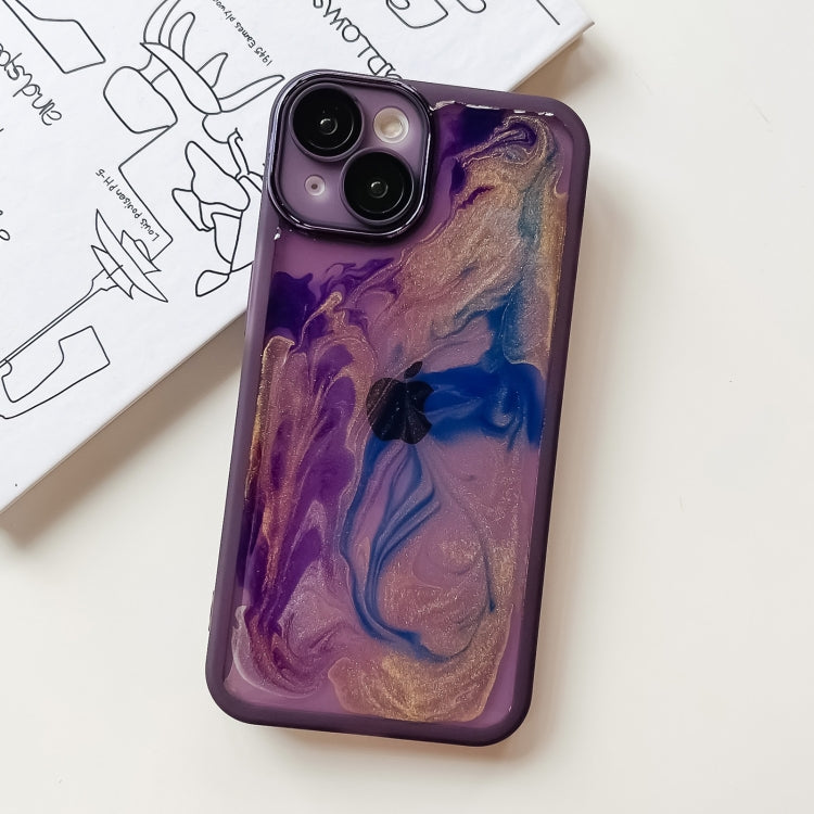 For iPhone 14 Oil Painting Electroplating TPU Phone Case(Purple) - iPhone 14 Cases by PMC Jewellery | Online Shopping South Africa | PMC Jewellery