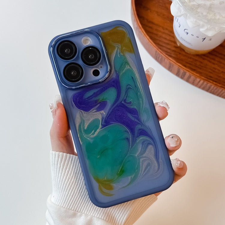 For iPhone 14 Pro Oil Painting Electroplating TPU Phone Case(Blue) - iPhone 14 Pro Cases by PMC Jewellery | Online Shopping South Africa | PMC Jewellery