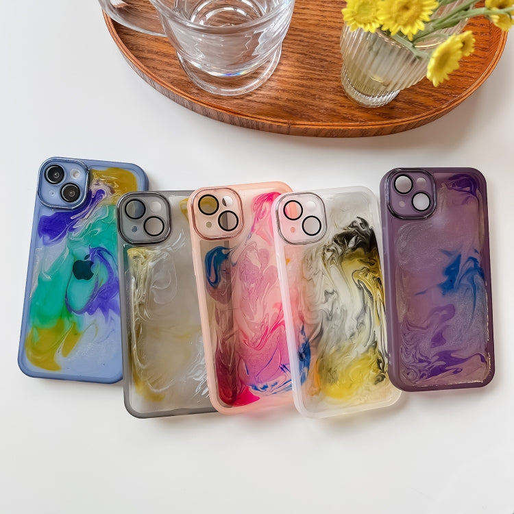 For iPhone 14 Plus Oil Painting Electroplating TPU Phone Case(Pink) - iPhone 14 Plus Cases by PMC Jewellery | Online Shopping South Africa | PMC Jewellery