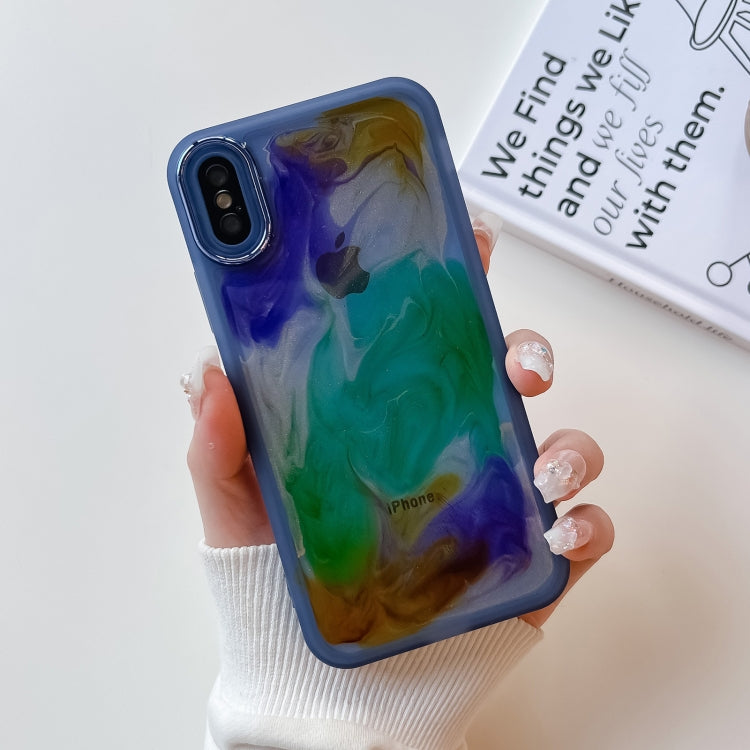 For iPhone X / XS Oil Painting Electroplating TPU Phone Case(Blue) - More iPhone Cases by PMC Jewellery | Online Shopping South Africa | PMC Jewellery