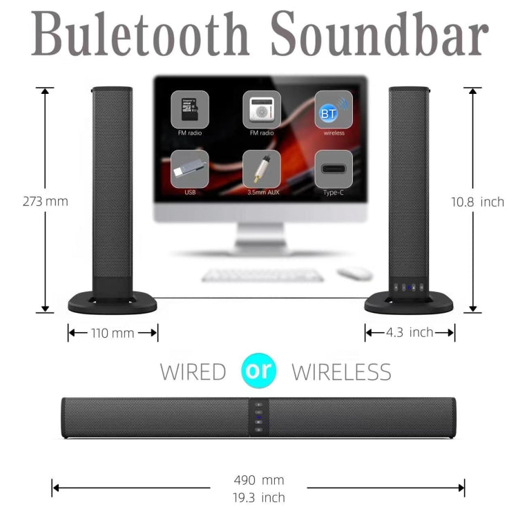 BS-36 20W Multi-Function 3D Stereo Surround Bluetooth Speaker Subwoofer Soundbar(Black) - Desktop Speaker by PMC TechLife | Online Shopping South Africa | PMC TechLife