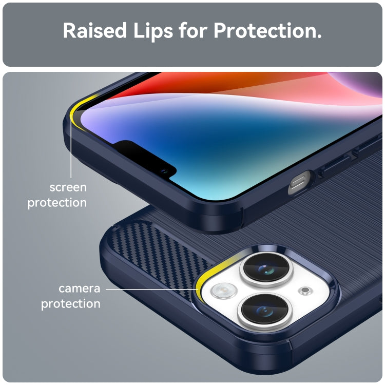 For iPhone 15 Plus Brushed Texture Carbon Fiber TPU Phone Case(Blue) - free shipping - PMC TechLife - Order now!