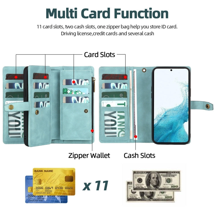 For Samsung Galaxy A50 Zipper Wallet Detachable MagSafe Leather Phone Case(Blue) - Galaxy Phone Cases by PMC TechLife | Online Shopping South Africa | PMC TechLife