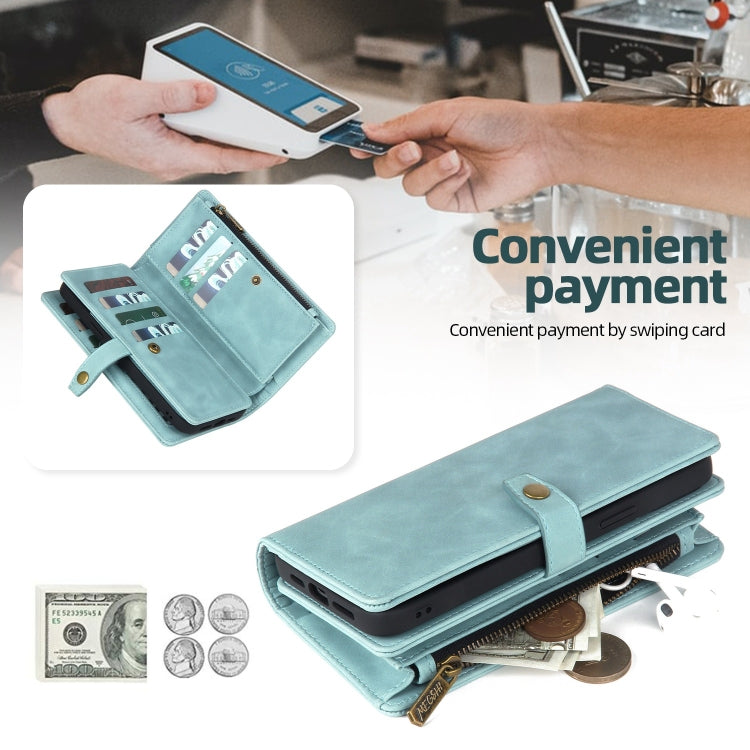 For Samsung Galaxy A50 Zipper Wallet Detachable MagSafe Leather Phone Case(Blue) - Galaxy Phone Cases by PMC TechLife | Online Shopping South Africa | PMC TechLife